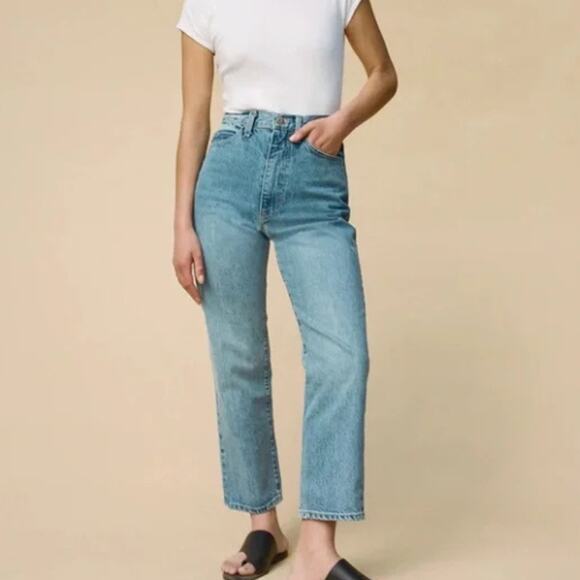 Shaina Mote Essential Jeans Size 2 Crop High Rise Straight Leg Denim Indigo - Picture 1 of 6